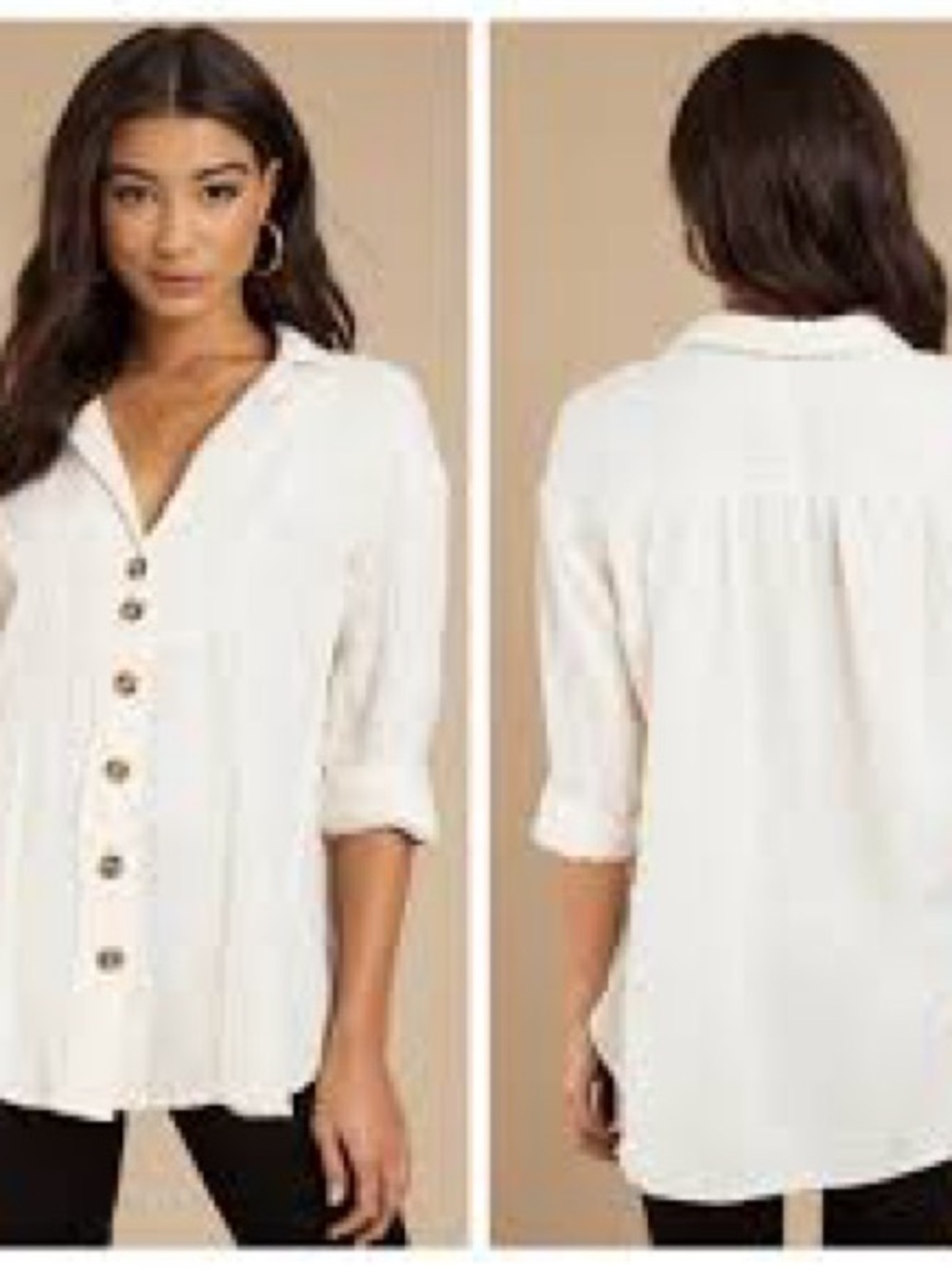 Free People Cream Button-Down Collared Blouse